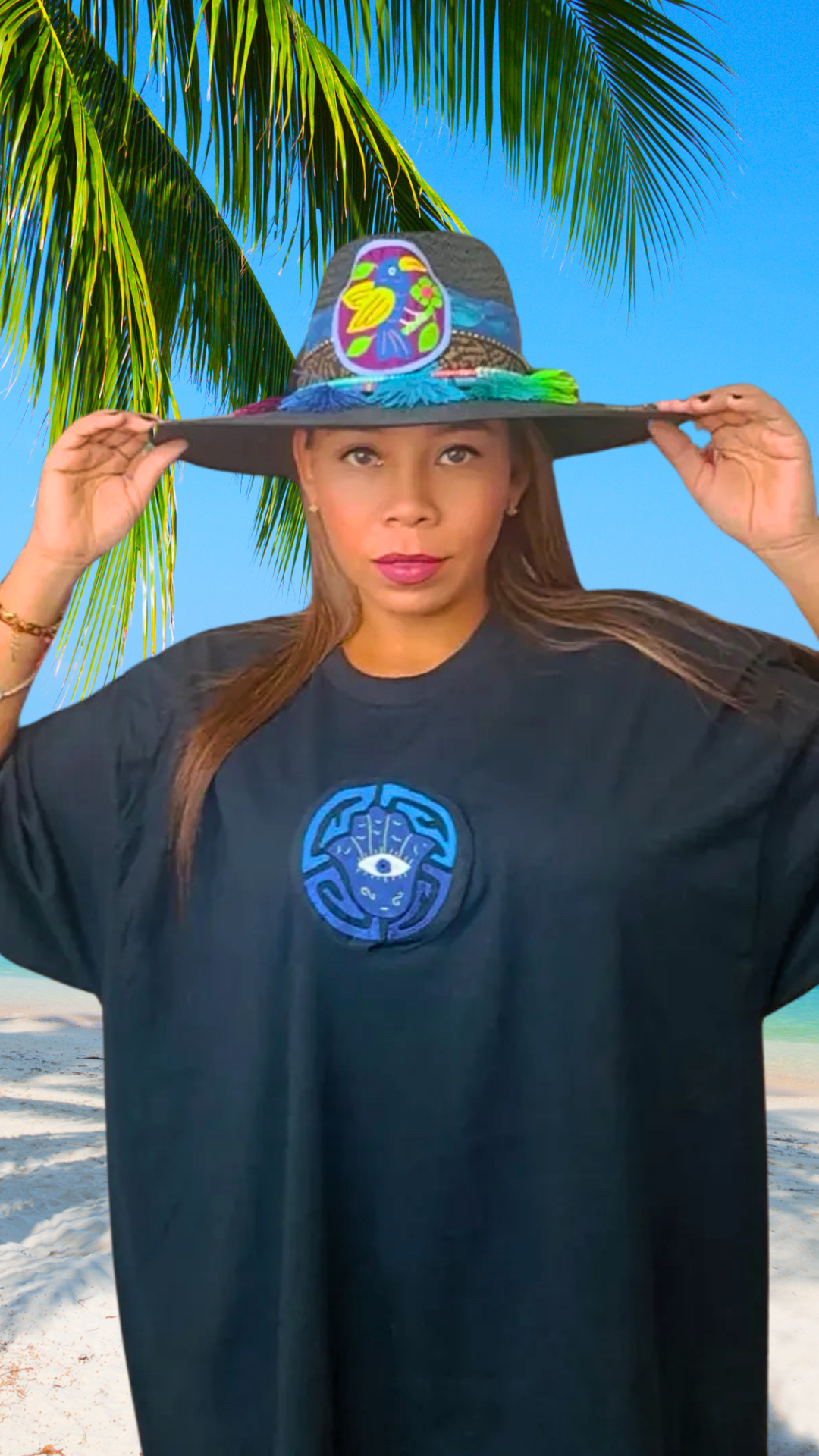 Hamsa Mola Patch T-shirt | Handcrafted Tiny Art | Nido Shop