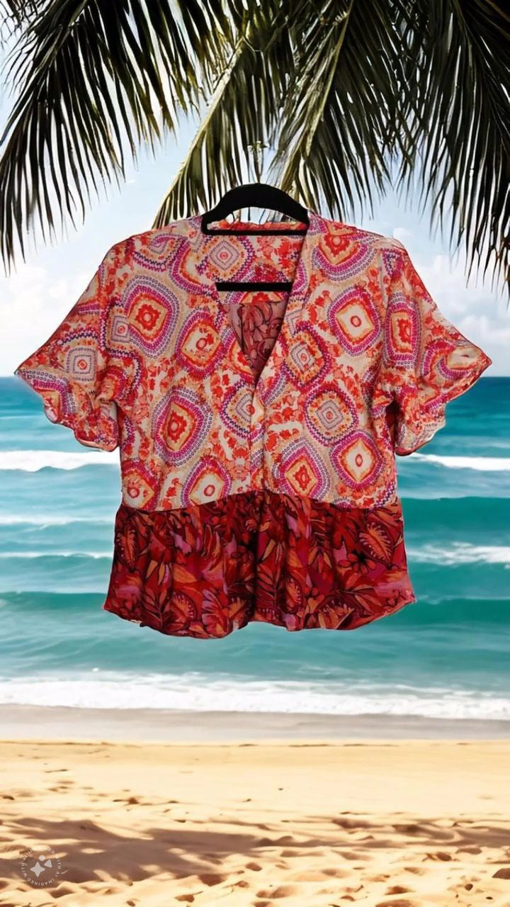 Fancy Pollera Top Sari Long, top artesanal hecho a mano en Panamá