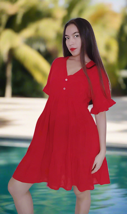 Red Pollera Dress | Handcrafted Elegance | Nido Shop