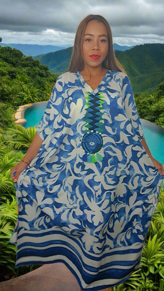 Pinta Mola Kaftan Azulejo | Hamsa Collection | Nido Shop