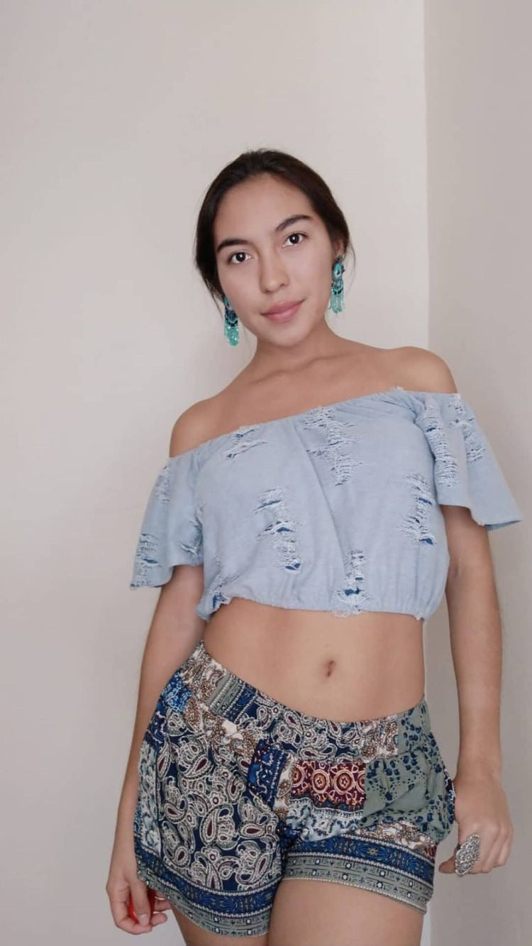 Distressed Jean Crop Top