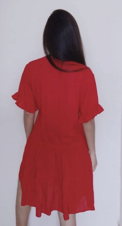 Red Pollera Dress | Handcrafted Elegance | Nido Shop