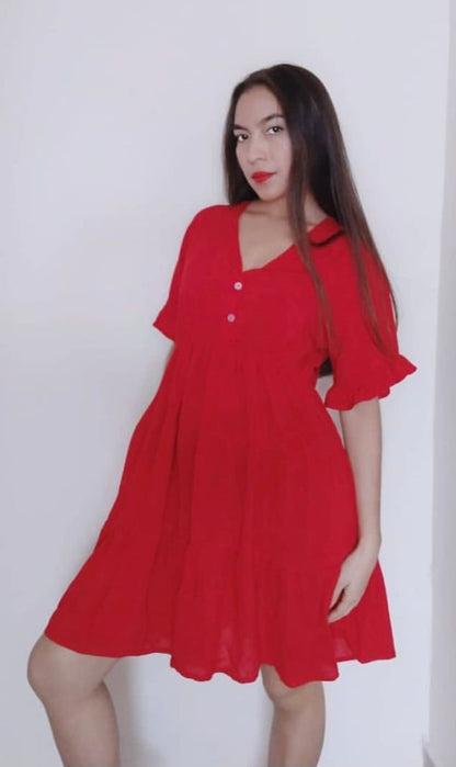 Red Pollera Dress | Handcrafted Elegance | Nido Shop